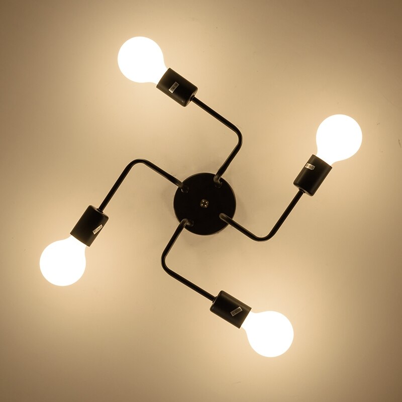 Flere stang metal lysekrone vintage jernloftlampe edison  e27 pære lamparas til hjemmebelysningsarmatur nordisk køkkenø: Sort 4b