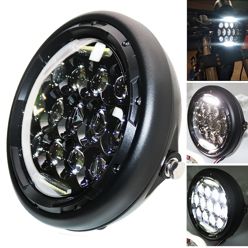 7,5 zoll Motorrad LED Scheinwerfer Universal- Motor- 7Zoll Runde Kopf Lampe Schwarz Scheinwerfer für Harley Cafe Rennfahrer Bobber Honda