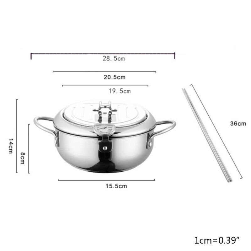 Olla de acero inoxidable duradera con termómetro, sartén de estilo japonés con tapa de estante de goteo de aceite, alta temperatura: 20cm