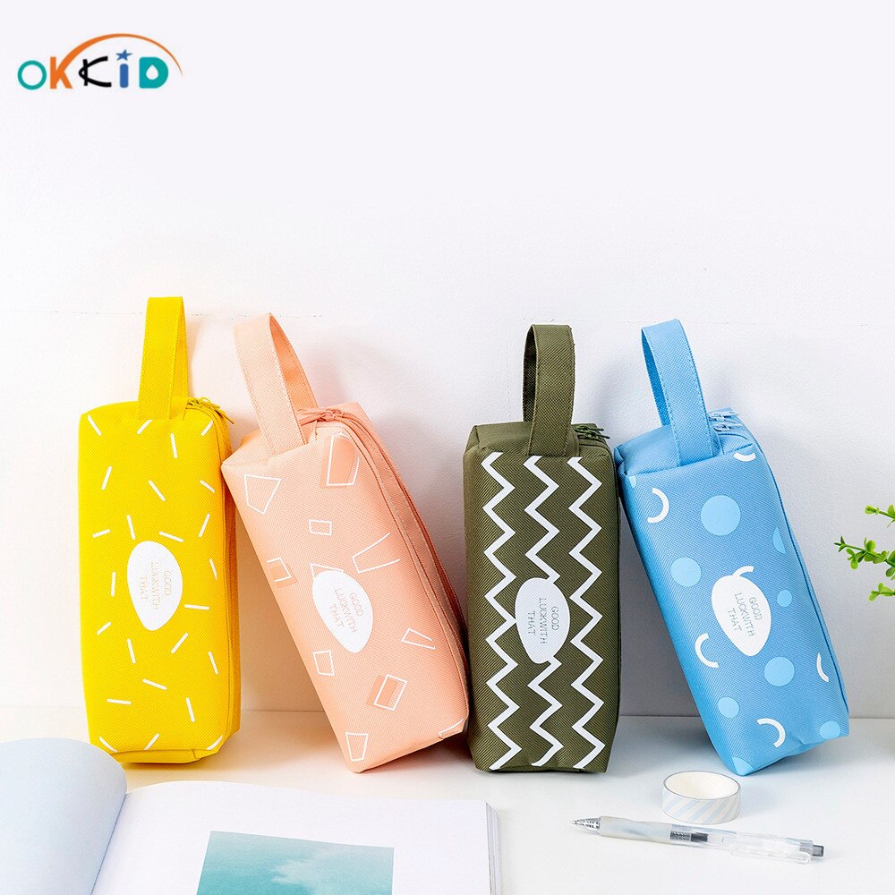 Okkid student school etui schattige gele roze blauwe etui dubbele laag draagbare schrijfwaren tas voor kinderen schoolproducten