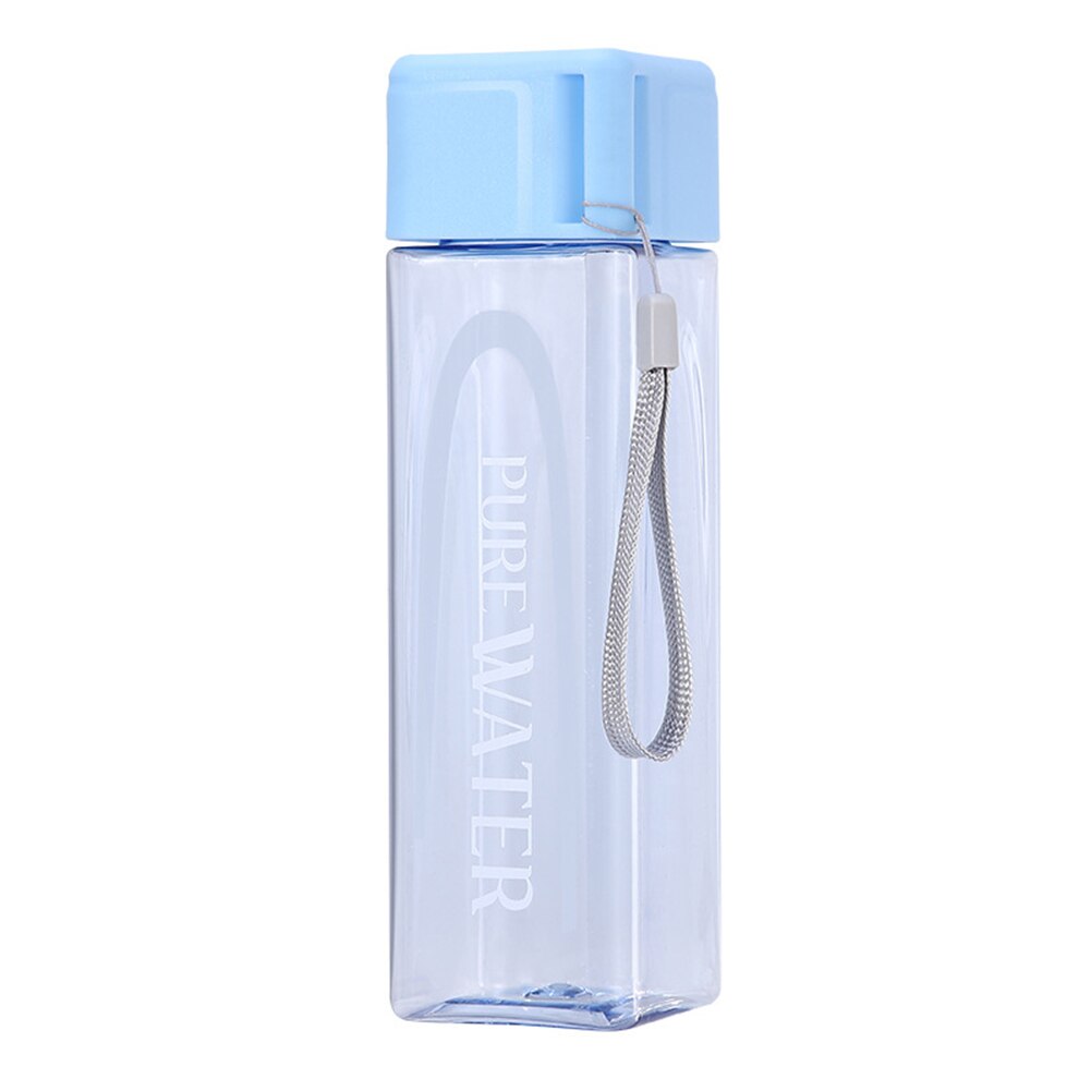 480ml Square Frosted Plastic Water Bottle Portable Transparent Bottle Fruit Juice Leak-proof Outdoor Sport Travel Camping Bottle