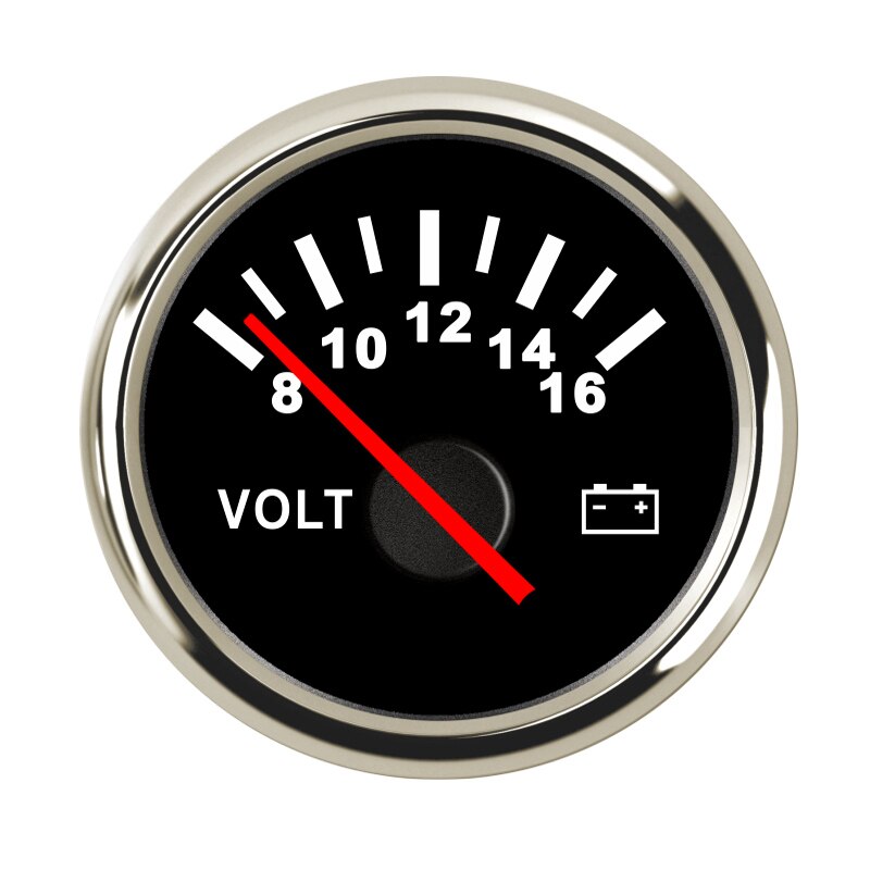 52mm Stainless Steel Boat Marine Voltmeter 8~16 V Indicating Range Volt Meter Gauge fit for Motorcycle Car Boat: Black Silver