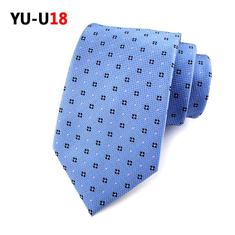 Cravate à carreaux rayée pour hommes, 8cm, décontractée, costume d'affaires de mariage, Jacquard, robe formelle, cravate Slim pour hommes: YU-U18