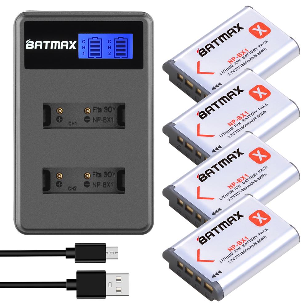 Batmax np -bx1 np bx1 npbx 1 akku 1860 mah + lcd-kaksoislaturi sony fdr -x3000r rx100 as100v as300 hx400 hx60 as50 wx350 as300v:lle: 4 akkua ja laturia
