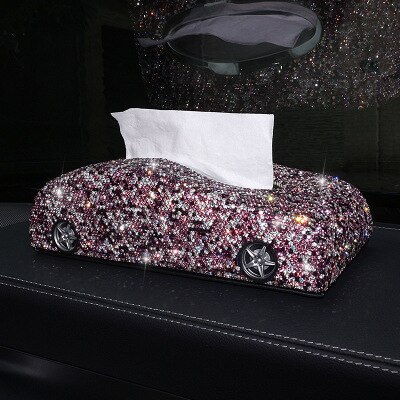 Bilform fuld krystal rhinestones tissue box instrumentbræt blok papirhåndklæde serviet cover holder til bmw kvinder piger tilbehør: Lilla