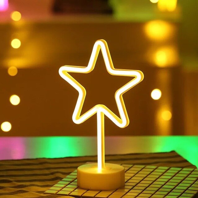 Rainbow Led Neon Night Light Home Decor Kids Girls Kawaii Bedroom Interior Lighting Aesthetic Room Decor Lamp: star