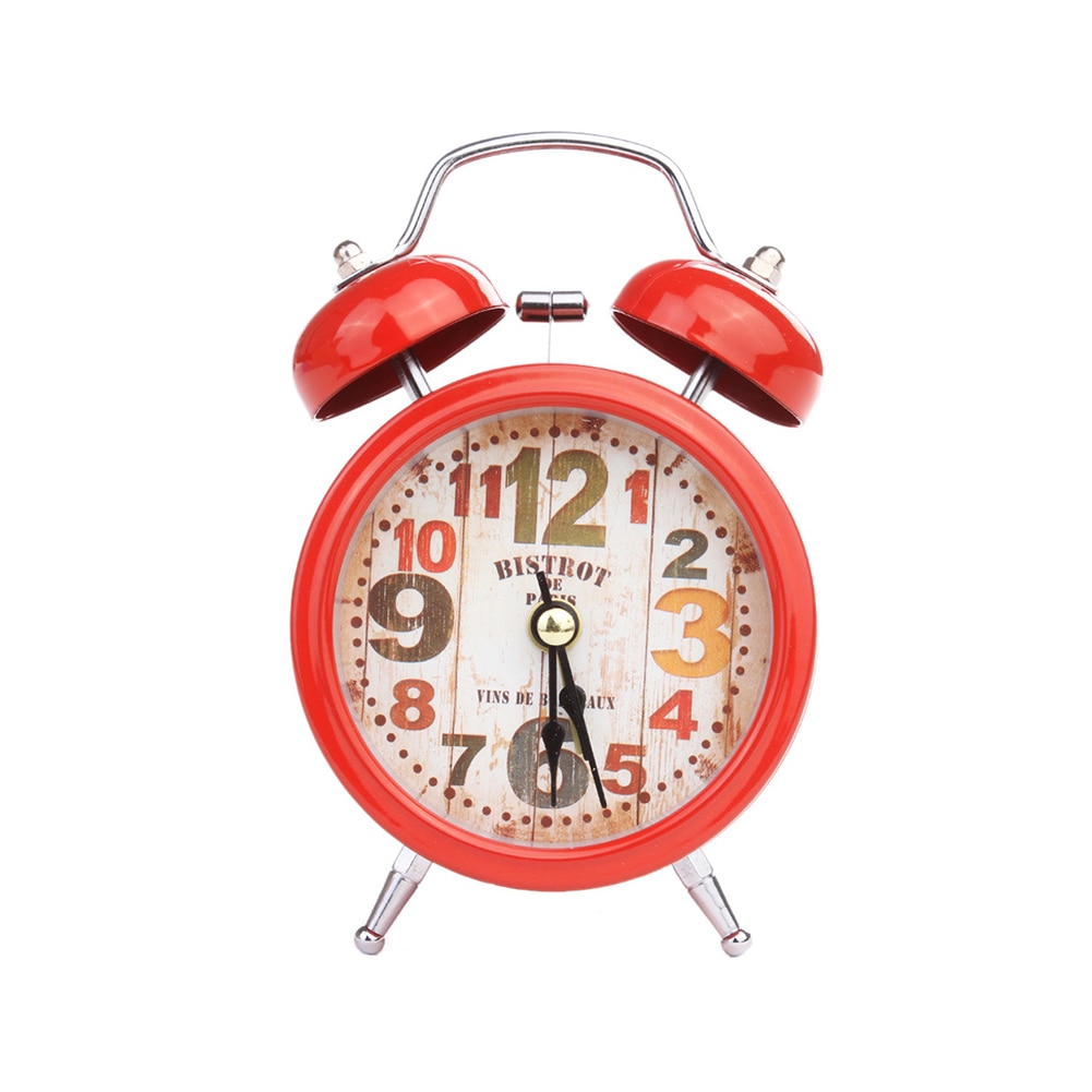 Mini husstand vintage retro alarmur rundt nummer dobbelt klokke højt skrivebord bord alarm ur kontor natlys hjem indretning: Rød