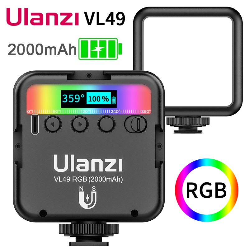 Ulanzi VL-49 Mini RGB luz LED para vídeo 2000mAh portátil de bolsillo de iluminación fotográfica Vlog llenar de luz Smartphone DSLR SLR lámpara