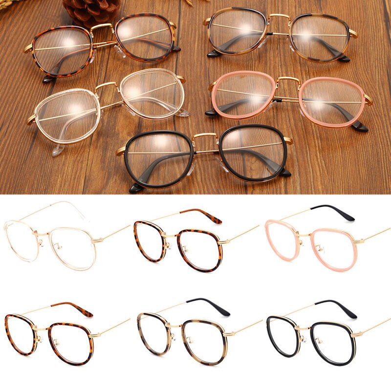 Vintage Clear Lens Eyeglasses Frame Retro Round Men Women Eyewear Nerd Glasses Black/Leopard/Pink/Tea/Transparent