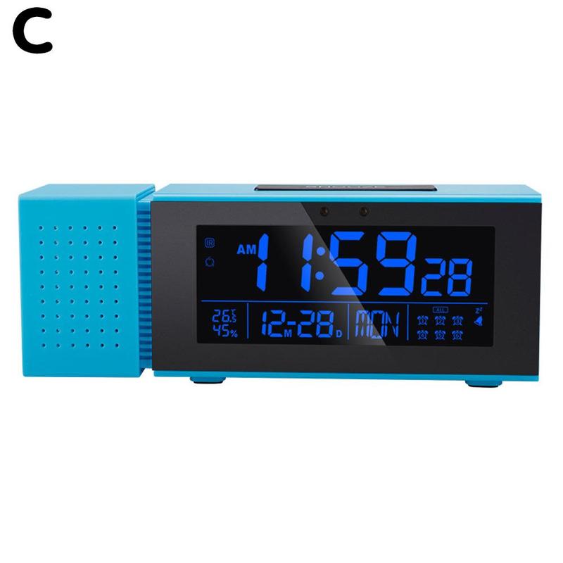 Digital Alarm Clock IR Sensor Movable Night Light With Temperature Humidity Night Decor FM Radio Display Clock Digital Tabl C9Z3: blue