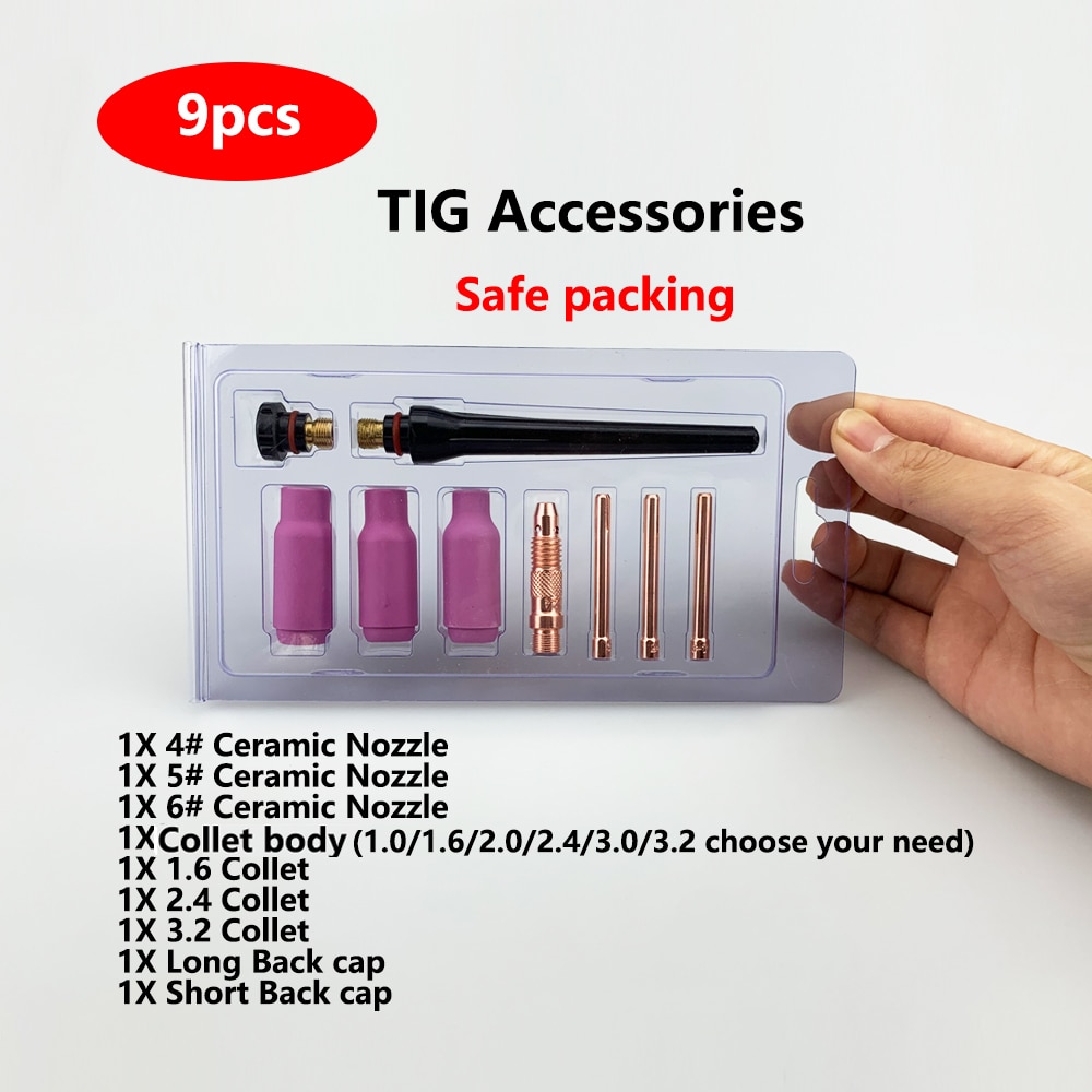 9Pcs Argon Tig Lastoorts Verbruiksartikelen Argon Arc Accessoires Tig Kits Voor Sr Wp 17 18 26