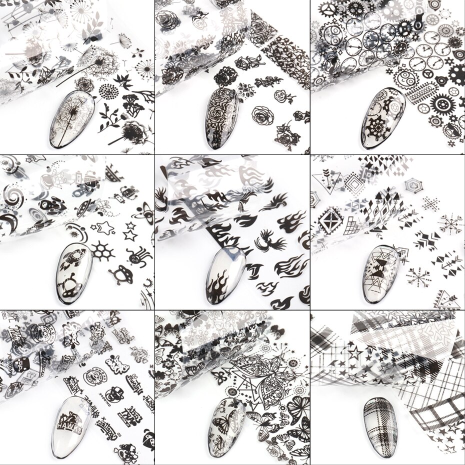 10Pcs Panda Nail Folies Gemengde Vlinder Bloem Leaf Transfer Sliders Flame Star Lijm Nail Art Decal Manicure Ontwerpen JIXK9109