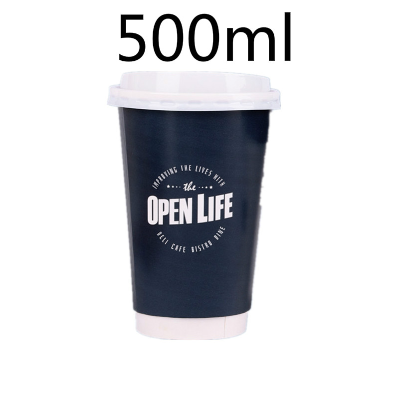 50 stk engangs kaffekopper i europeisk stil favoriserer dobbeltlags hul anti-drikke papirpakke kopp med lokk