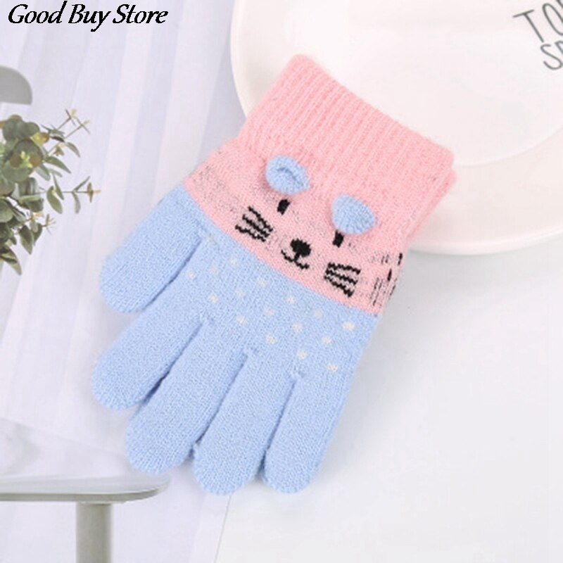 Lente Warm Leuke Kat Handschoenen Kinderen Kids Volledige Vinger Breien Wanten Zachte Comfortabele Kasjmier Gebreide Vinger Handschoenen Guantes: BL
