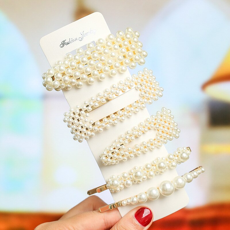 1 conjunto coréia imitado pérola grânulos de cabelo clipes para mulheres doce menina barrettes hairpins acessórios para cabelo artesanal headwear hairgrip: H025-16