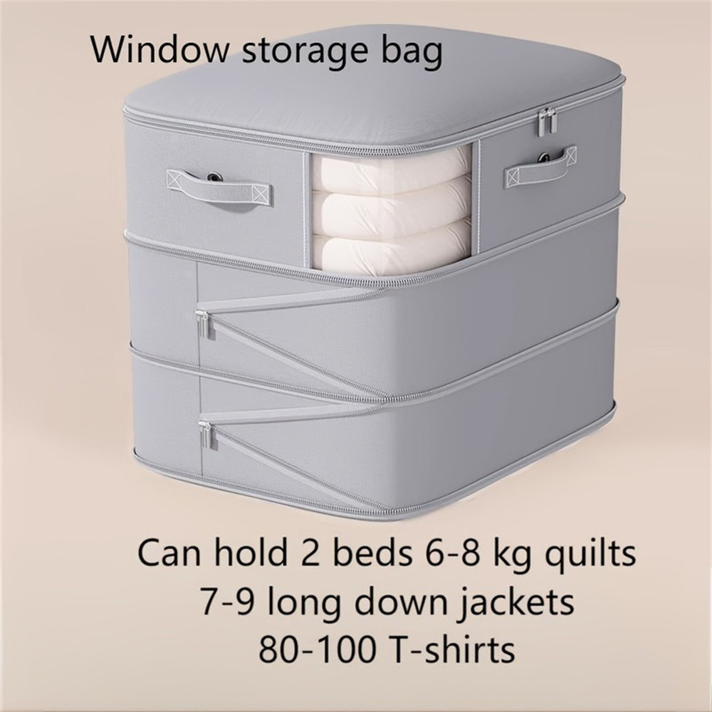 Compression Dustproof Organizer Storage Bag Large Capacity Moisture-proof Clothes Quilt Moving Bag Self Compression Organizer: Light Grey