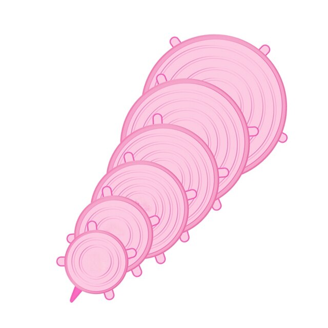 6 pezzi coperchi elastici in silicone riutilizzabili coperchi ermetici per alimenti che mantengono freschi sigilli ciotola copertura elastica per avvolgere accessori da cucina: 6pezzi rosa