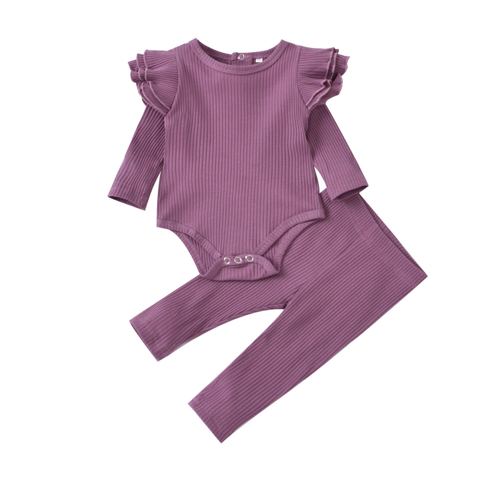 -né solide à volants ensemble de vêtements bébé garçons filles solide tricoté barboteuse hauts + pantalons ensembles tenues infantile enfants doux vêtements costume: VIOLET / 6M