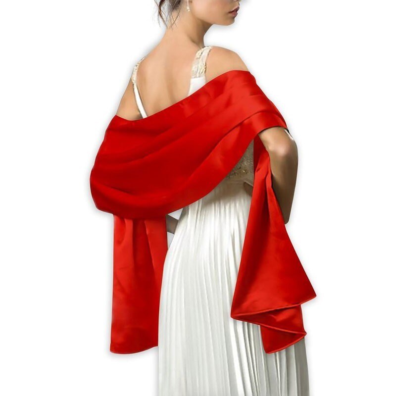 Sample Satijnen Bruids Wraps Vrouwen Sjaal 200*45 Cm Avondfeest Sjaal Bolero: Rood