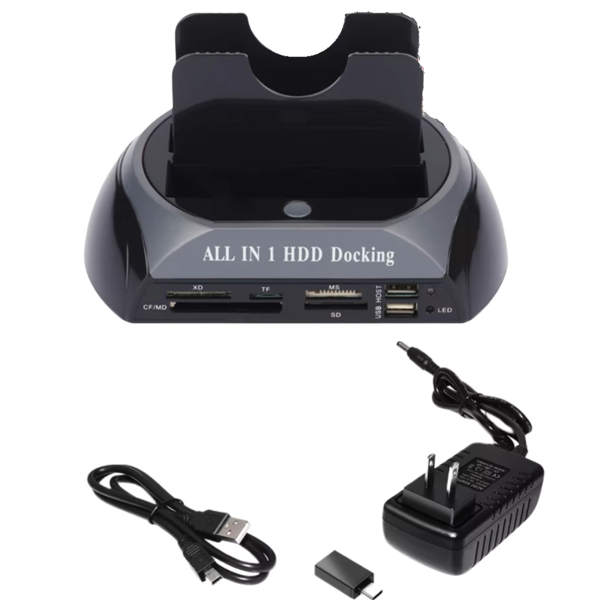 USB 2.0 zu IDE SATA Festplatten-Dockingstation All-in-One-Dockingstation Dual Bracket 2,5 Zoll 3,5 Zoll ESATA mit Kartenrea: Silber