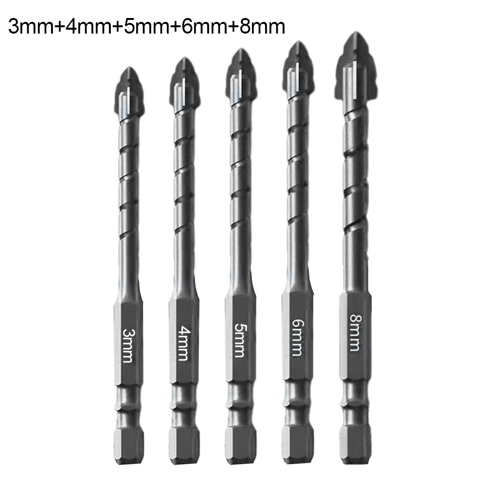 5pcs Four-Flute Eccentric Drill Drilling Glass Tile Punching Triangle Drill Bit For Tile Glass Hard Plastic Cement Granite Concr