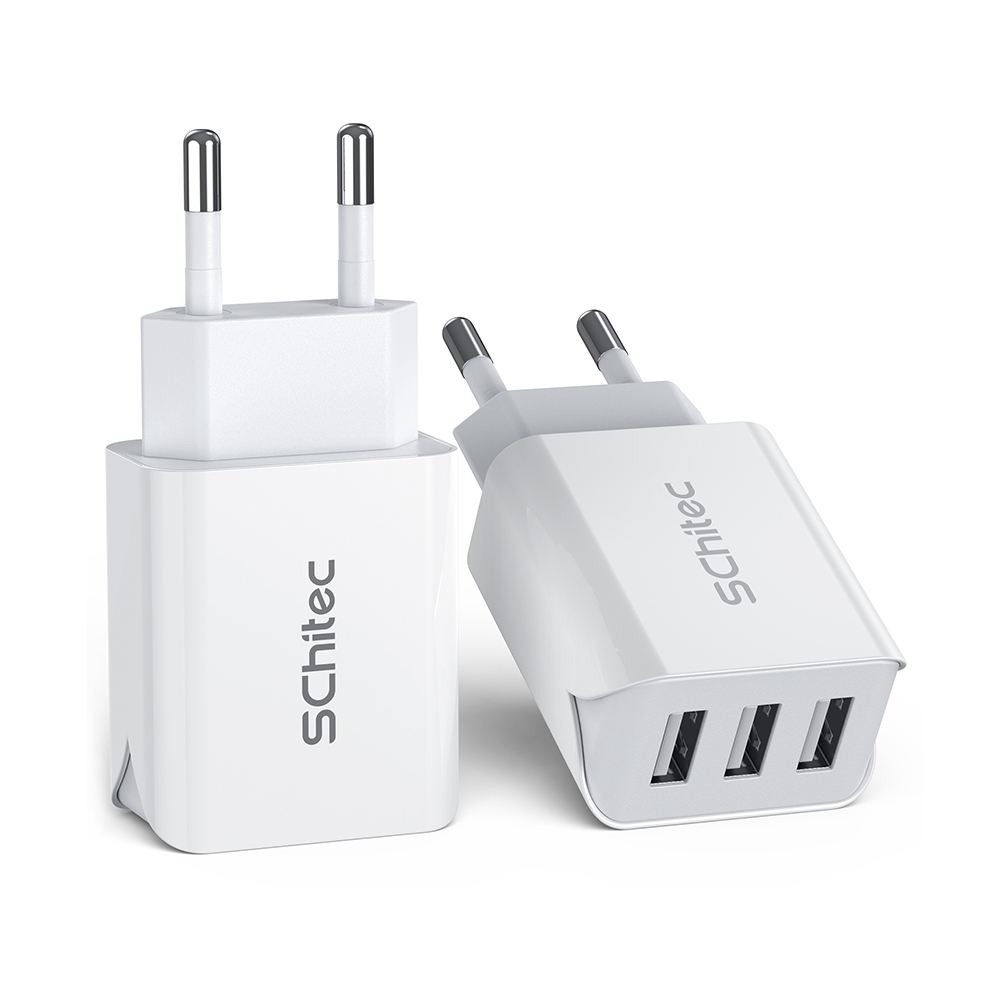 Schitec 5V/3.1A Usb Charger Voor Iphone Charger 3 Poorten Snelle Opladen Muur Telefoon Oplader Voor Iphone Samsung xiaomi Usb Adapter: EU 5V3.1A 2Pcs White