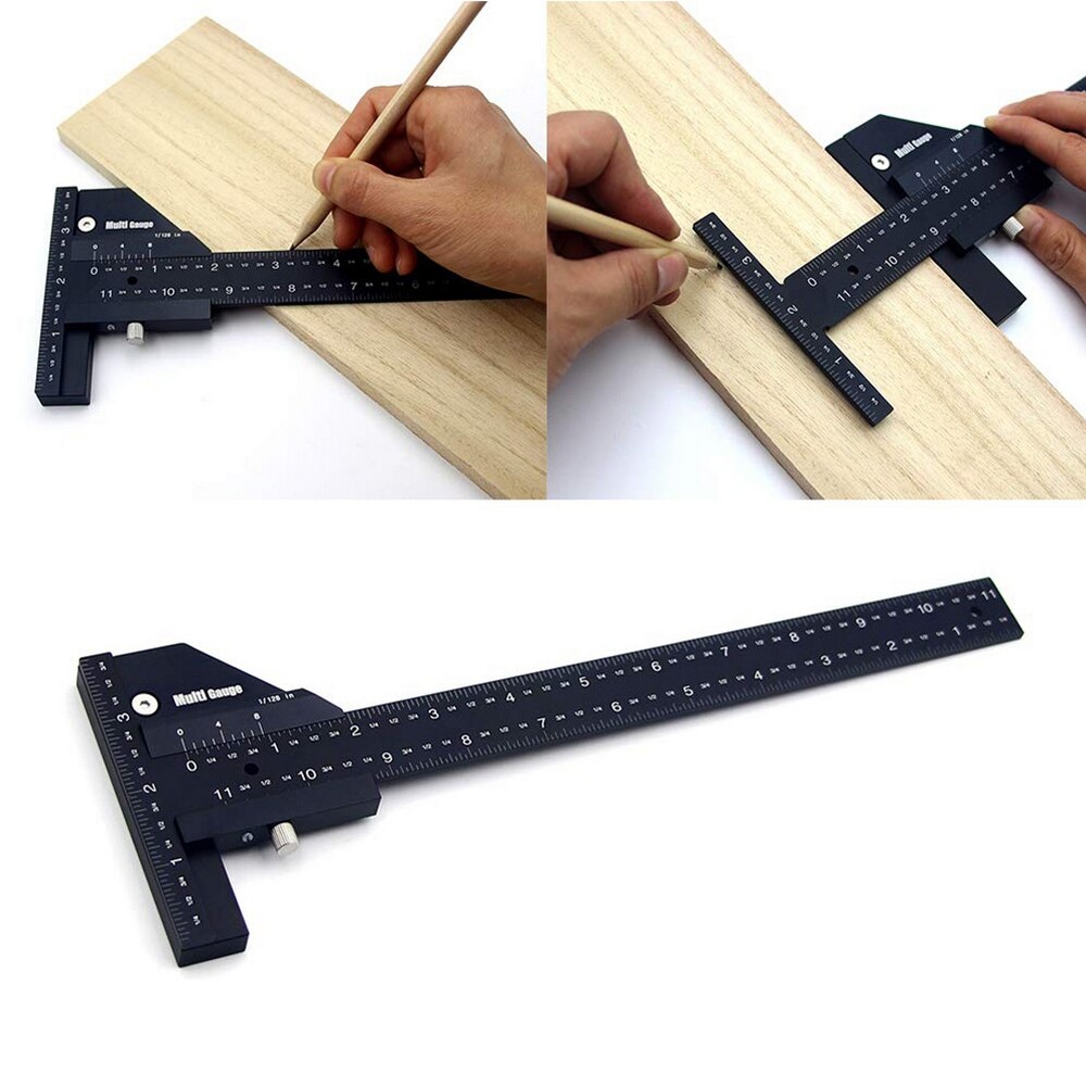 T-shaped Marking Ruler Multifunction Woodworking Marking Tool DIY High-precision T Type Woodworking Gauge Carpenter Rulers Black