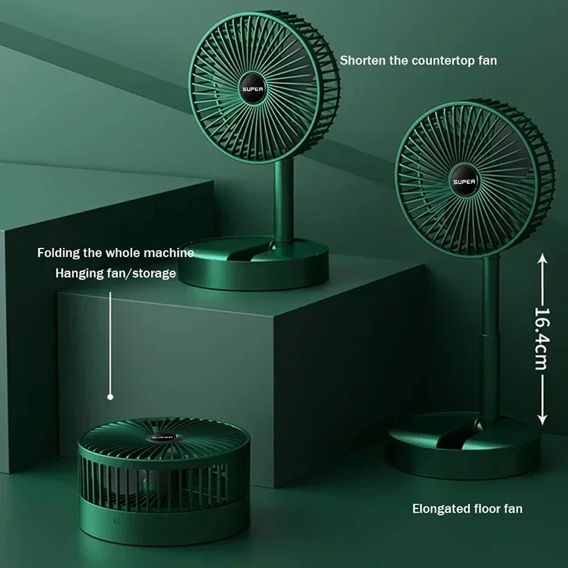 Draagbare opvouwbare ventilator Mini-standaardventilator Verstelbare hoogte Mute Desktopventilator Luchtcirculatieventilator Vloerventilator 3 snelheden aanpassing