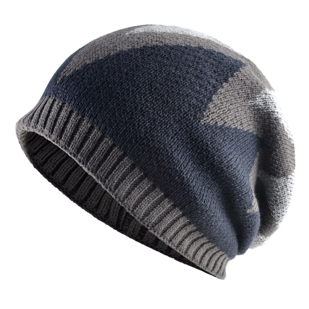 Vinter menns beanies varm strikket fargetilpasning panseret caps hofte hopp skullies lue menn tykk uformelt strikket gorras: Grå