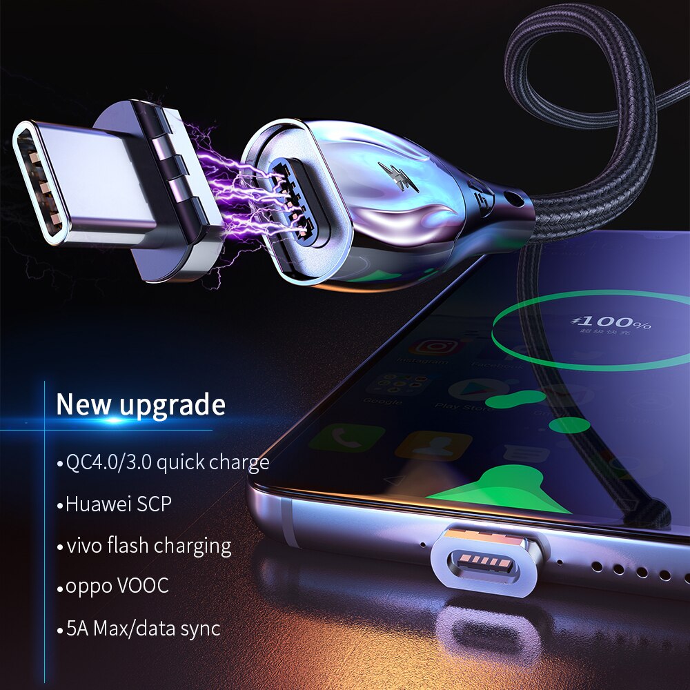 1m 1.5m magnetyczny kabel USB szybkie ładowanie dla kabla typu C magnetyczna ładowarka Hua wei nylonowy kabel tkany
