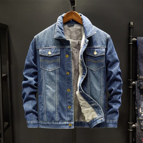 Stor størrelse vinterjakke mænd jeans tykkere varm mænd denimjakke streetwear hip hop casaco masculino overfrakke  jj60jk: Mørkeblå / L