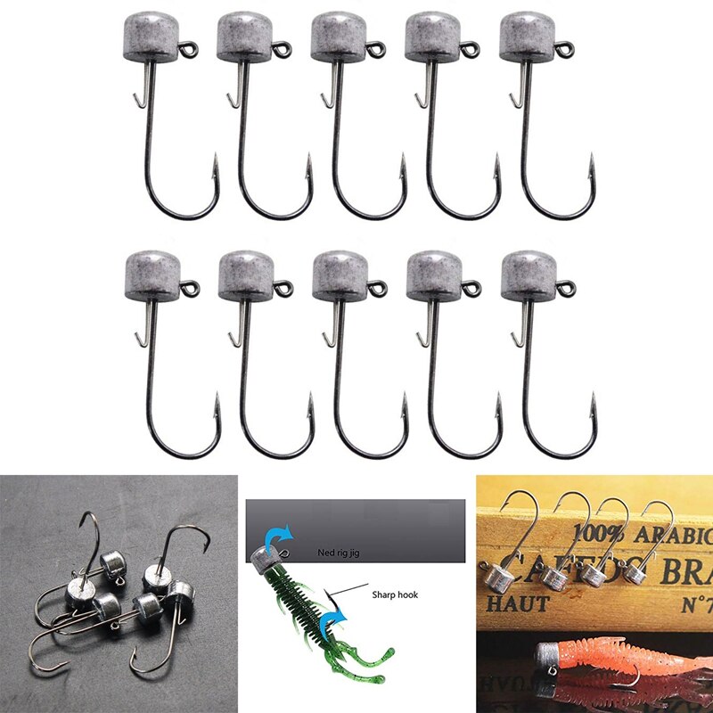 10Pcs Ned Rig Jig Head Finesse Mushroom Jig Heads for Soft Plastic Bait for Ned Rig Technique Lead Mushroom Jig Head