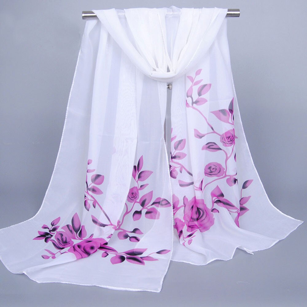 Chiffon Floral Print Scarves Silk Scarf Women's Long Soft Wrap Scarf Simulation Silk Shawl Beach Shawl Kerchief