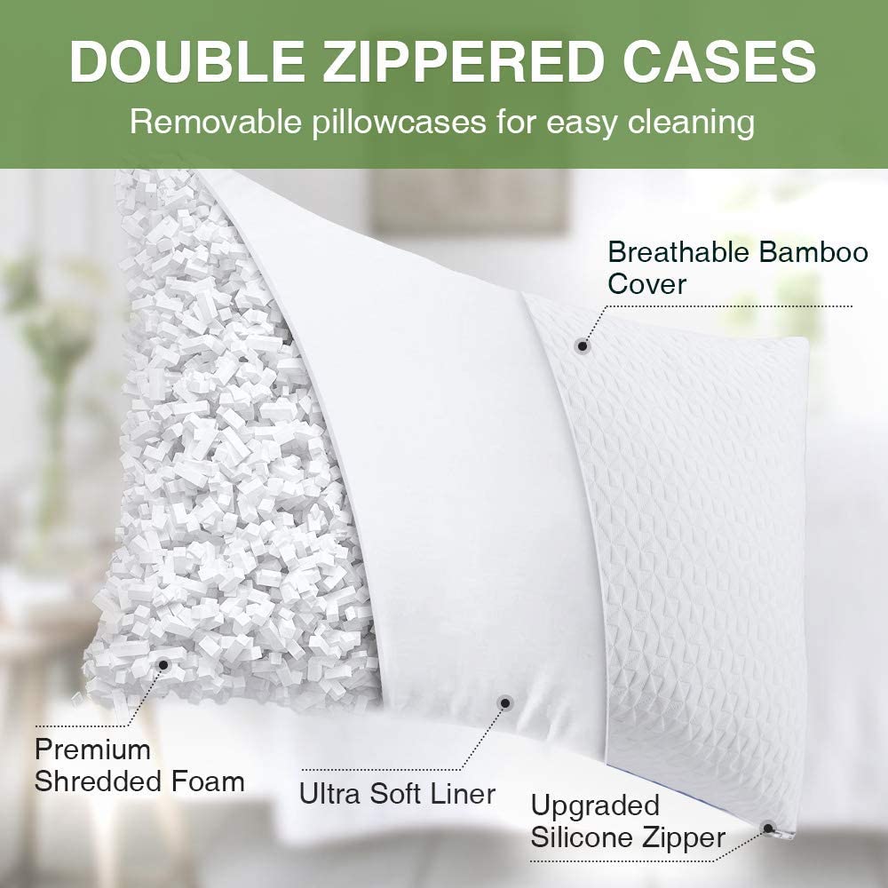 Five Diamond Collection Bamboo Covered Shredded Memory Foam Pillow - King, Washable, Made In USA
