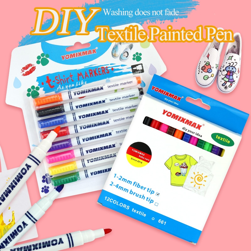 YOMIXMAX DIY Textil Gemalt Marker Stift 8/12 Farben Doodle/Graffiti Hand Malerei Pinsel T-shirt/Kleidung/Tasche/ schuh Färbung Färben