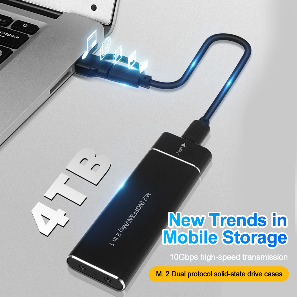 Dual Protocol M2 SSD Case M.2 NVMe SATA SSD Enclosure Adapter 10Gbps USB 3.1 Type C External Enclosure Supports M And B&M Keys