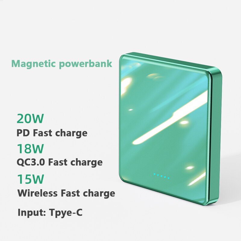 Magnetische Power Bank Draadloze Oplader 15W Snel Opladen Externe Batterij Draagbare Oplader Voor Iphone13 Extra Batterij Poverbank: GREEN / 10000mAh