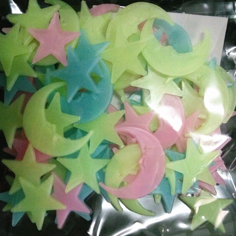 100 stuks/set 3d fluorescerende stickers ster maan lichtgevende glow in the dark plafonddecoratie voor kinderkamer huisdecoratie muursticker