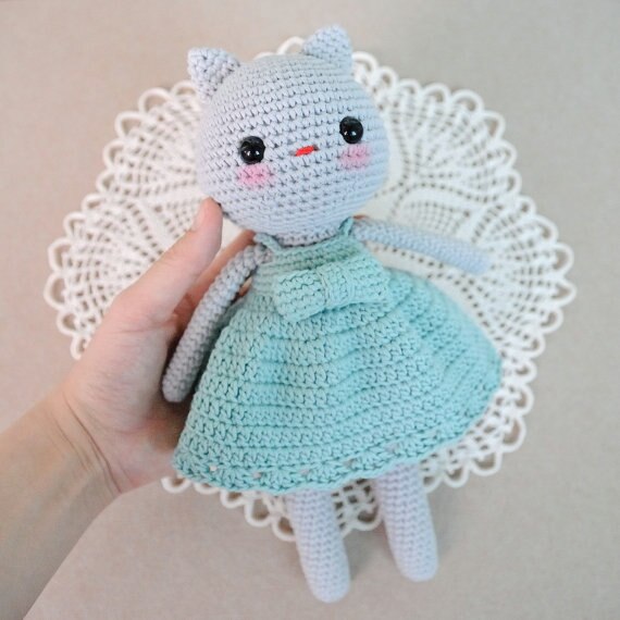 Silver Kitty AMIGURUMI crochet toy and doll rattle