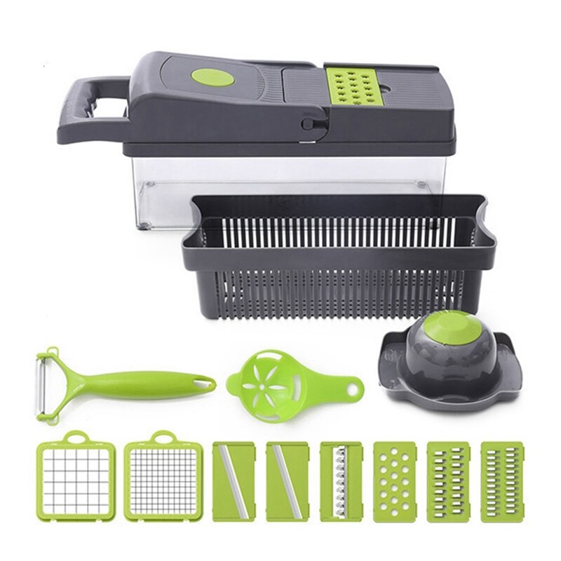 Vegetable Chopper 12-In-1 Veggie Chopper Spiralizer Vegetable Slicer Food Chopper with Container Fruit Dicer: Default Title