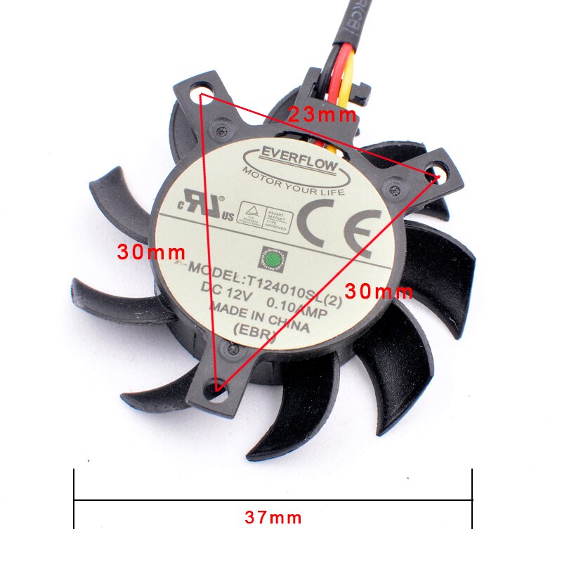 T124010SL（2） Diameter 37mm 30x30x23mm DC12V 0.10A 3 lines Cooling fan for soft router cooling aluminum sheet graphics card