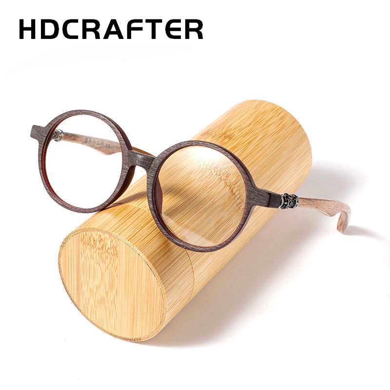 HDCRAFTER-gafas redondas clásicas de madera para hombre y mujer, montura para miopía, graduadas, de madera