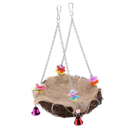 Parrot Swing with Bell Hanging Rattan Rattan Bird's Nest Nibble Swing Stand Bite-resistant Bird Perch Toy for Parrot Supplies: L