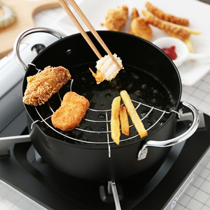 Tempura Frying Pot Japanese Style Deep Fryer Convenient Frying Pots with Oil Filter Rack Multi-Function Fryer Non-Stick Pot Kitc