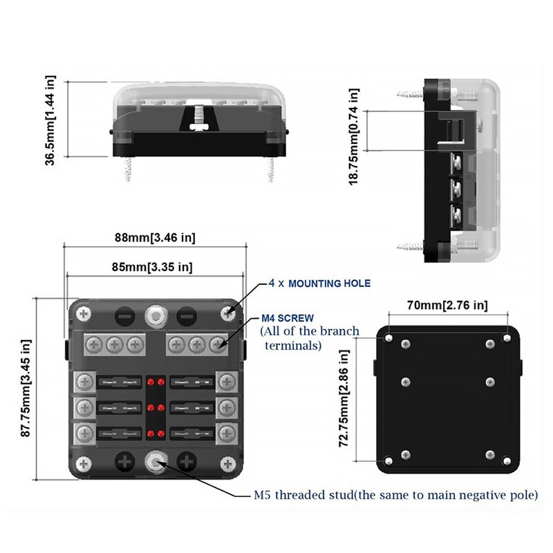 6 Way Blade Fuse Box Holder for Car Boat Marine Trike Car Fuses Car Circuit Standard 20A 15A10A 5A