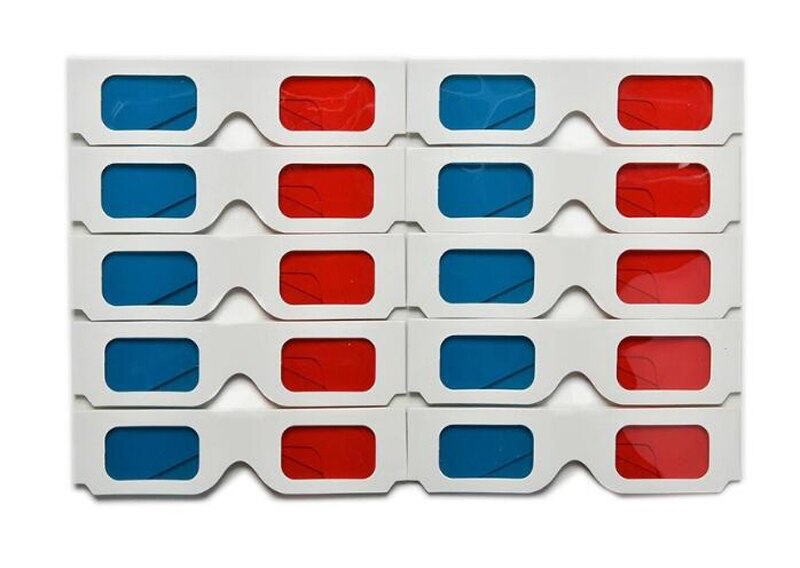 Universal 10 Pairs * Paper 3D Glasses View Anaglyph Red & Blue Frame Glasses For Movie Video EF