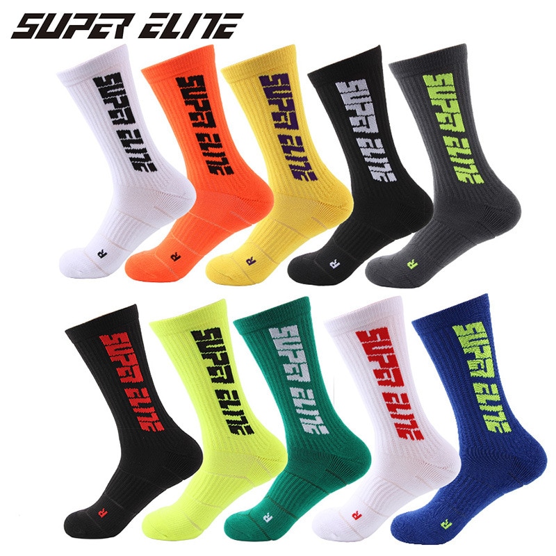 4 Pairs Sports Socks Crazy Letter Men Basketball Cycling Running Hiking Navy Sock Set With Terry Shock Absorption Walking Sock