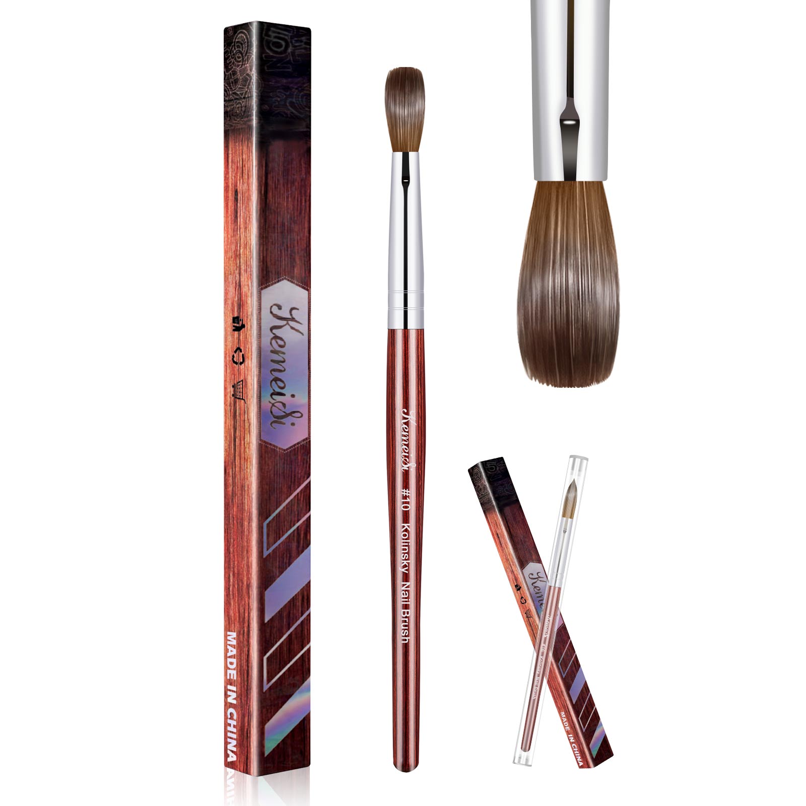 Keimeis Acryl Nagelborstel 100% Kolinsky Acryl Borstels Voor Nagels Maat 10 Ovaal Gekrompen Nagelborstels Voor Acryl Applicat