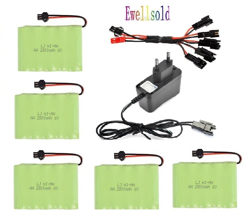 YUKALA 6V 2800mAh Ni-MH AA batterie avec chargeur pour camion RC/voiture RC/bateau RC/réservoir RC SM/JST/TAMIYA prise 6 v 2800 mah: Noir