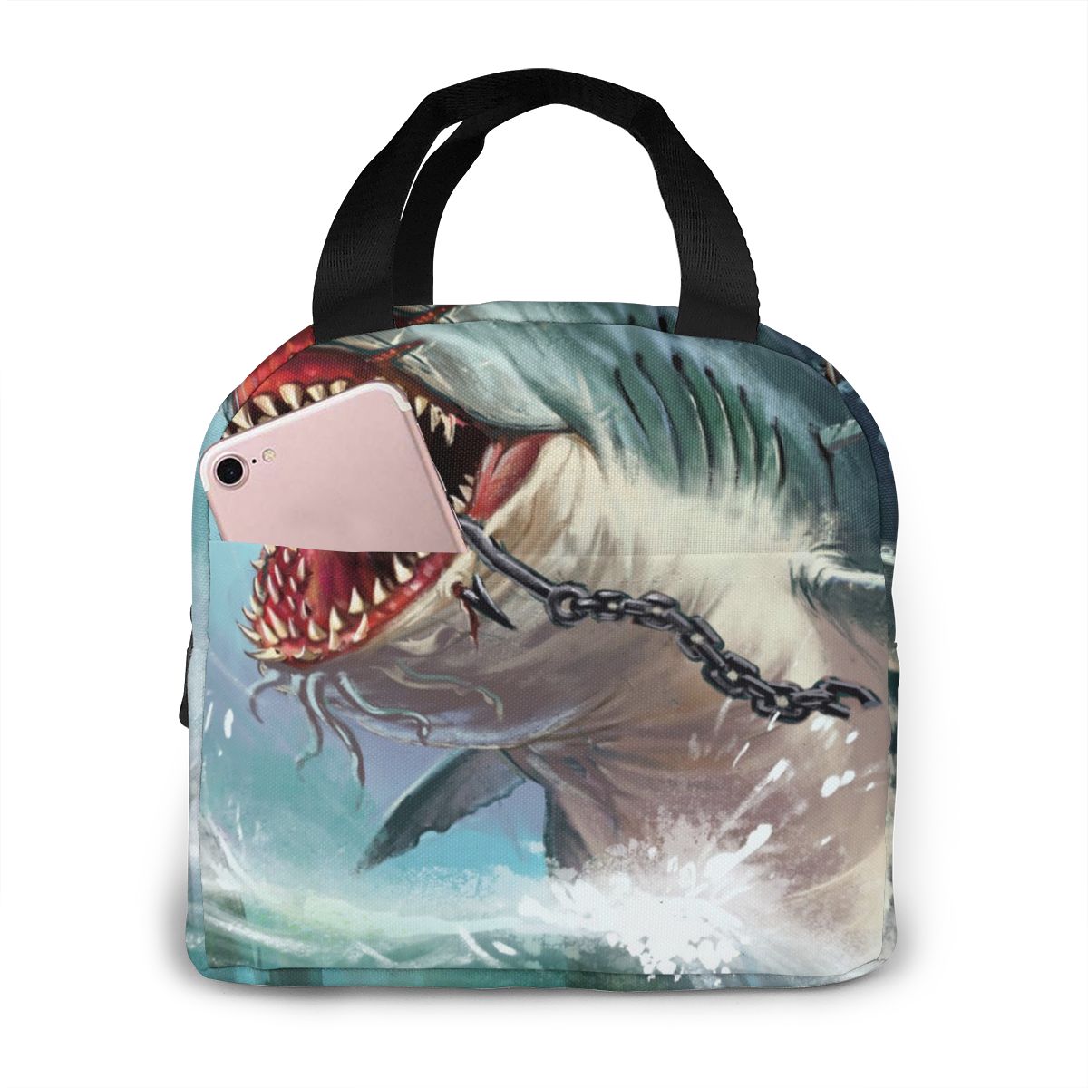 Fantasy Shark Underwater World Lunch Bag Portable Insulated Thermal Cooler Bento Lunch Box Tote Picnic Storage Bag Pouch: Black 6